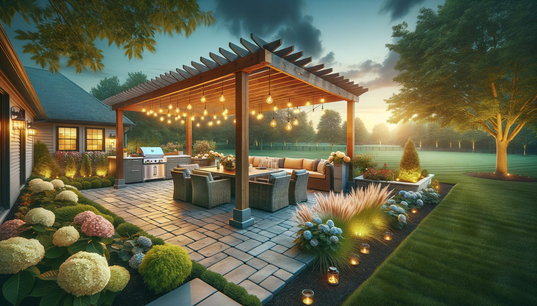 Paver patio with fire pit area — completed backyard outdoor living space